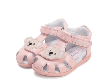 DD Step skórzane Sandałki Barefoot Baby Pink Koala