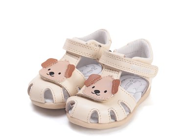 DD Step skórzane Sandałki Barefoot Cream z pieskiem