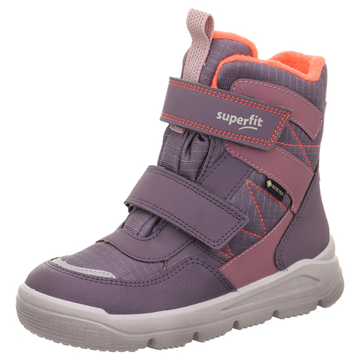 Fioletowo-pomarańczowe ocieplane śniegowce dziewczęce Superfit Mars 1-009072-8500 z membraną Gore-Tex