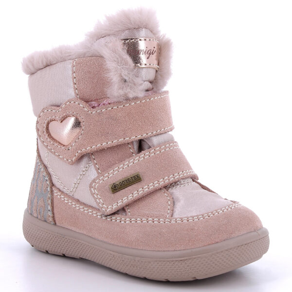 Śniegowce Dziecięce Primigi Gore-Tex 2350000 Pudrowy Róż – Zimowe Buty Ocieplane z Serduszkiem