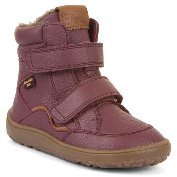 Jagodowe śniegowce zimowe dziecięce barefoot Froddo Tex Wool G3160246-6 ze skóry