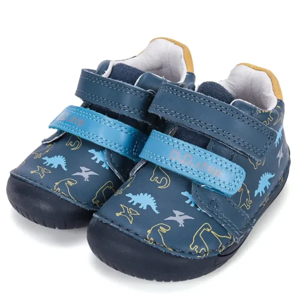 Półbuty Skórzane DD Step Barefoot Royal Blue S070-62594B – Niebieskie Buty z Dinozaurami