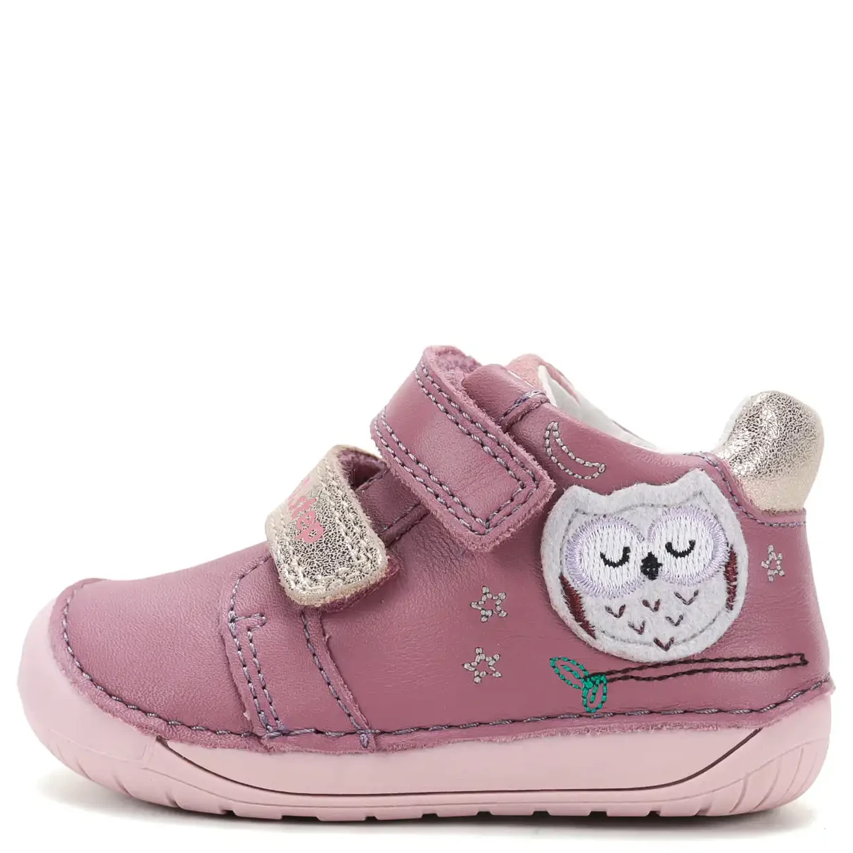 Fioletowe skórzane półbuty dziecięce D.D.step Barefoot S070-62659B z sową