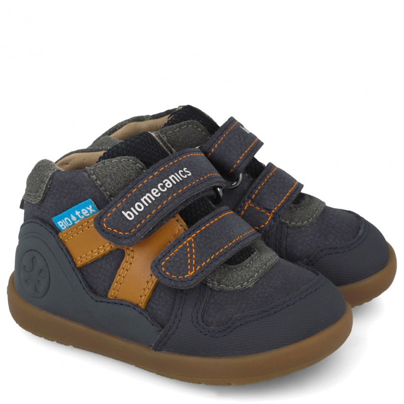 Granatowo-miodowe trzewiki dziecięce Biomecanics Barefoot 261152-A089 z membraną BioTex