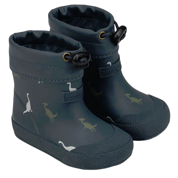 Bundgaard lekkie i elastyczne niebieskie ocieplane kalosze MALIK Barefoot Navy Dino