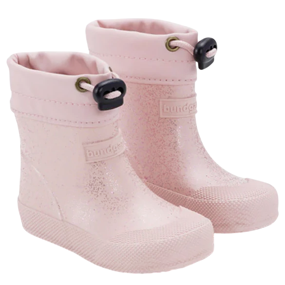 Bundgaard lekkie i elastyczne różowe ocieplane kalosze MALIK Barefoot Old Rose Sparkle