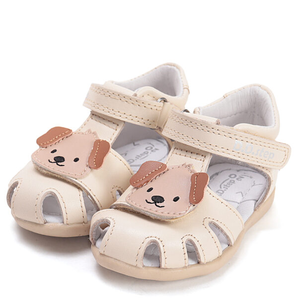 DD Step skórzane Sandałki Barefoot Cream z pieskiem