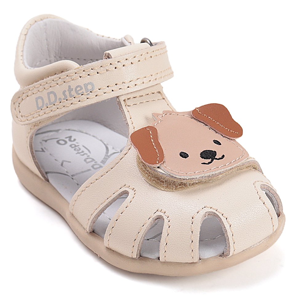 DD Step skórzane Sandałki Barefoot Cream z pieskiem - obrazek 4
