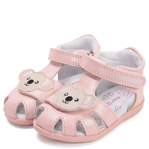 DD Step skórzane Sandałki Barefoot Baby Pink Koala