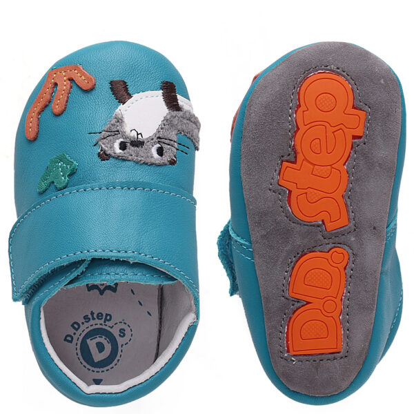 DD Step niebieskie skórzane kapcie Barefoot