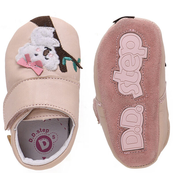 DD Step pudrowe skórzane kapcie Barefoot Koala Pink