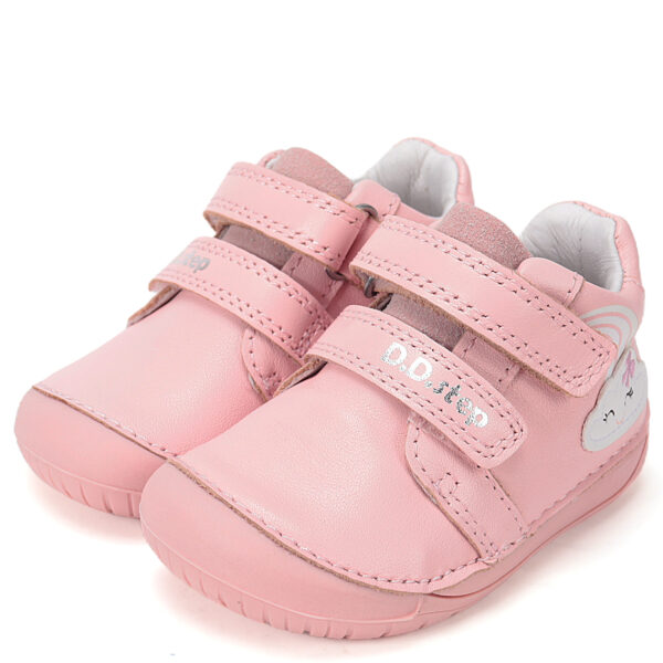 DD Step skórzane różowe buty Barefoot z chmurką