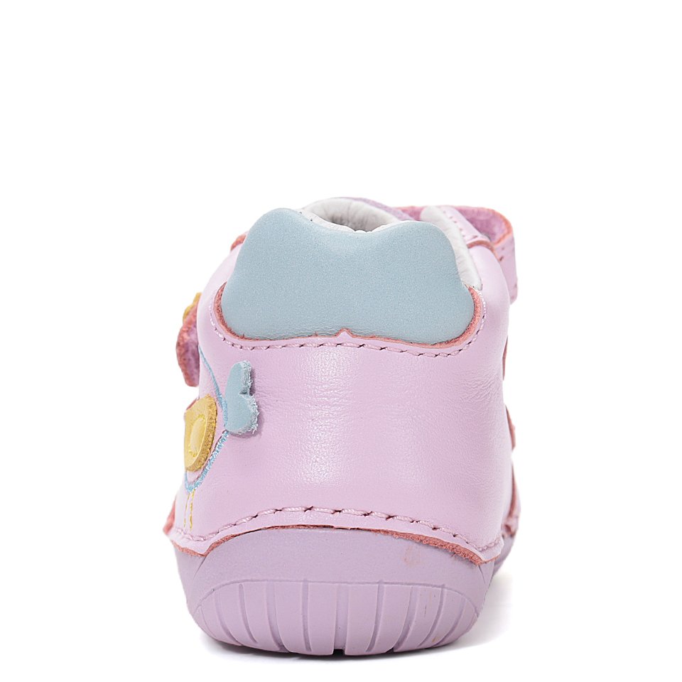 DD Step skórzane różowe buty Barefoot z niebieskim ptaszkiem - obrazek 7