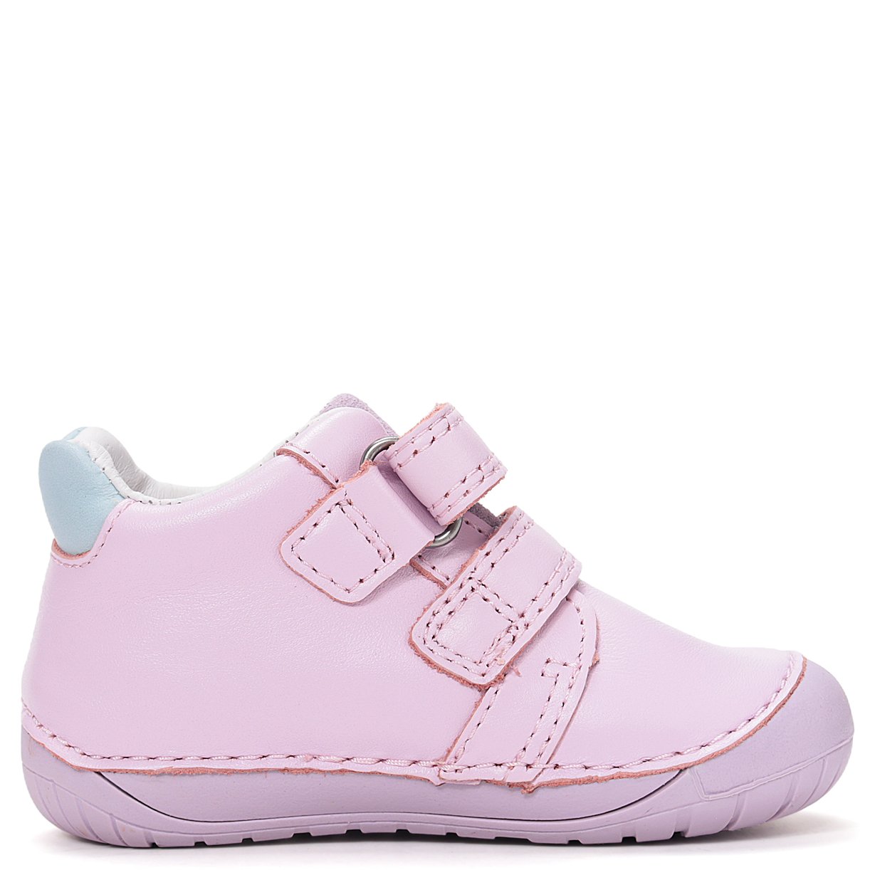 DD Step skórzane różowe buty Barefoot z niebieskim ptaszkiem - obrazek 3