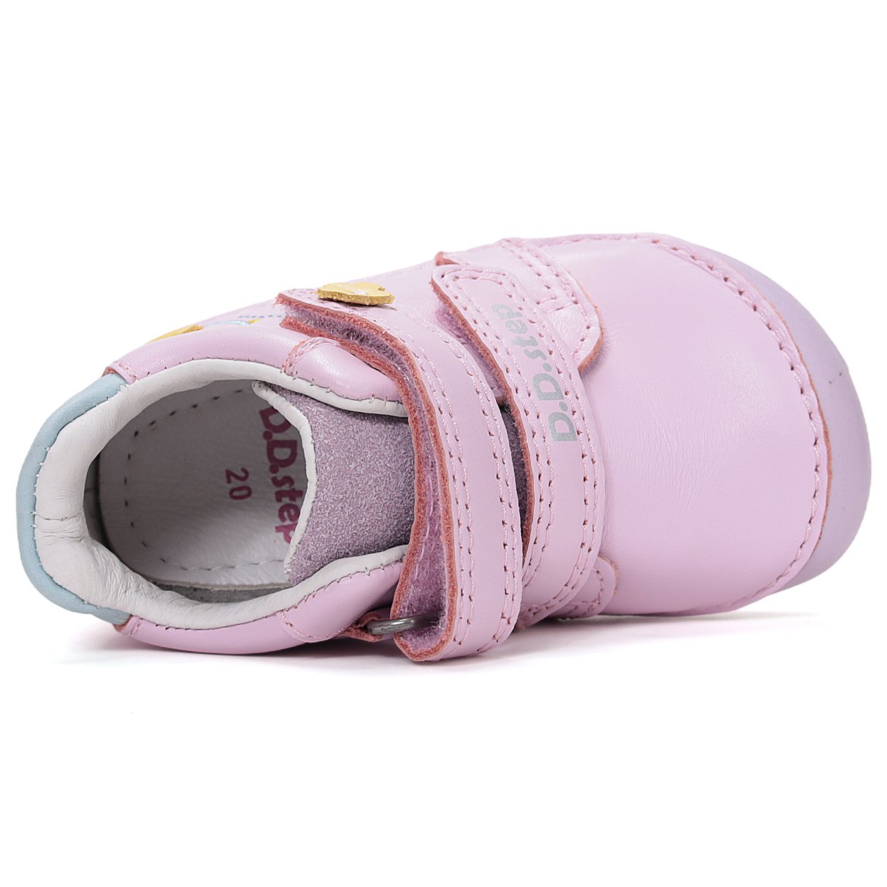 DD Step skórzane różowe buty Barefoot z niebieskim ptaszkiem - obrazek 6