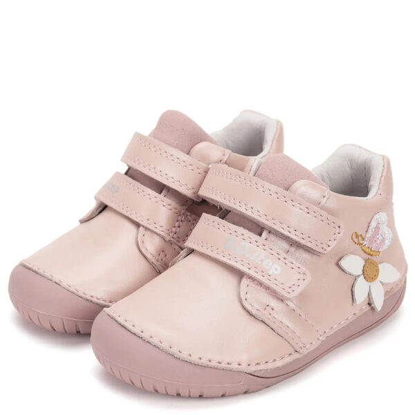 DD Step skórzane pudrowe buty Barefoot Baby Pink